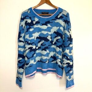Central Park West Blue Camo Crewneck Sweater Women's Size Small